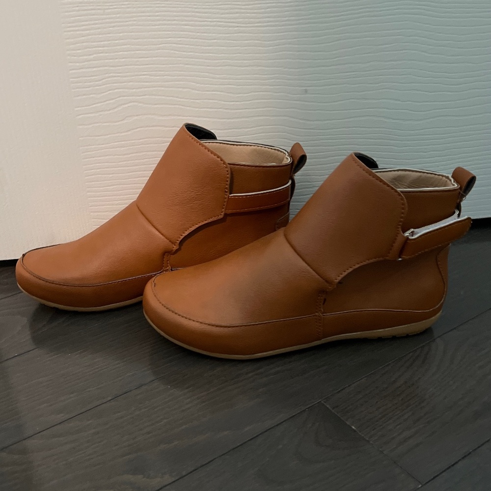Light brown faux leather ankle boots